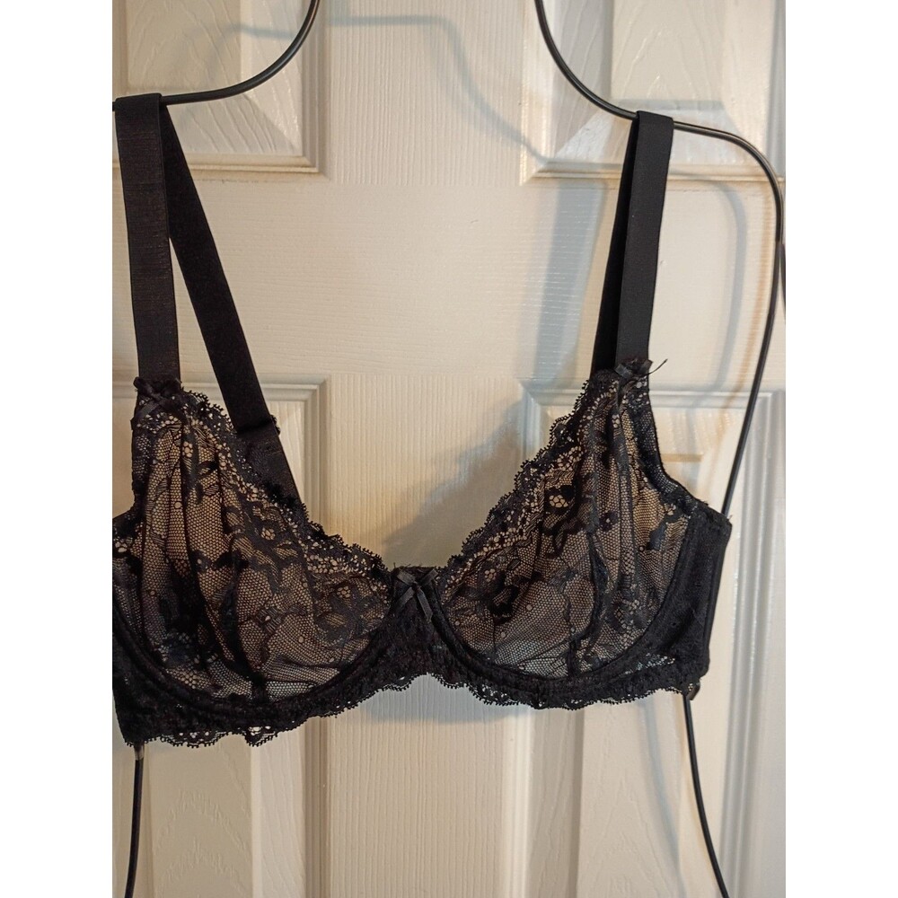 Fredericks Of Hollywood Underwire Pushup Bra Sheer Black Lace 32 D